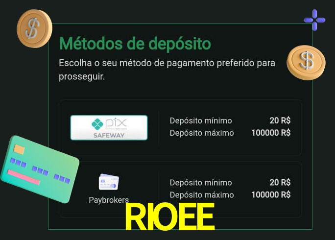O cassino RIOEE oferece uma grande variedade de métodos de pagamento